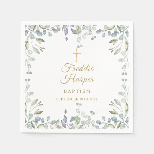 薄紫水彩フローラバプテスマ《キリスト教》洗礼式や命名式 スタンダードカクテルナプキン (正面)