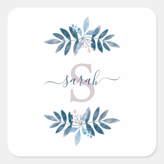 薄紫水彩フローラモノグラム スクエアシール (正面)