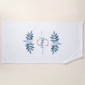 薄紫水彩フローラモノグラム ビーチタオル (正面)