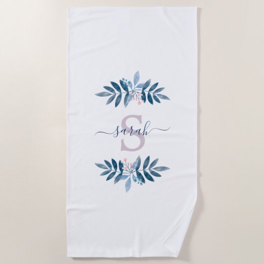 薄紫水彩フローラモノグラム ビーチタオル (正面)