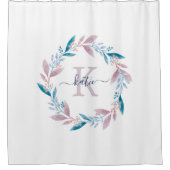 薄紫水彩フローラリースモノグラム シャワーカーテン (正面)