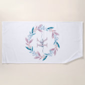 薄紫水彩フローラリースモノグラム ビーチタオル (正面)