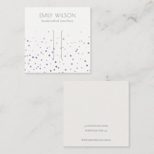 薄紫水彩紙吹雪ボウヘアクリップ表示 スクエア名刺 (正面/裏面)