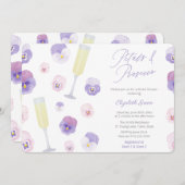 薄紫水彩花びら及びプロセッコブライダルシャワー 招待状 (正面/裏面)