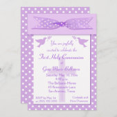 薄紫水玉模様ファーストホーリーコミュニオン招待状 招待状 (正面/裏面)