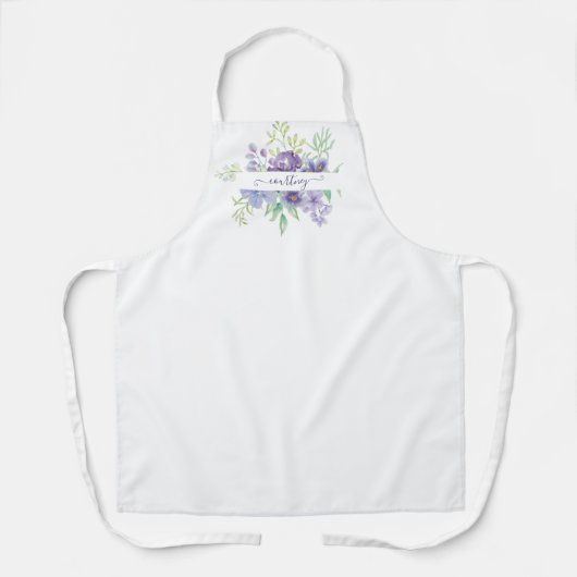 薄紫水色フローラ パーソナライズされた エプロン (正面)
