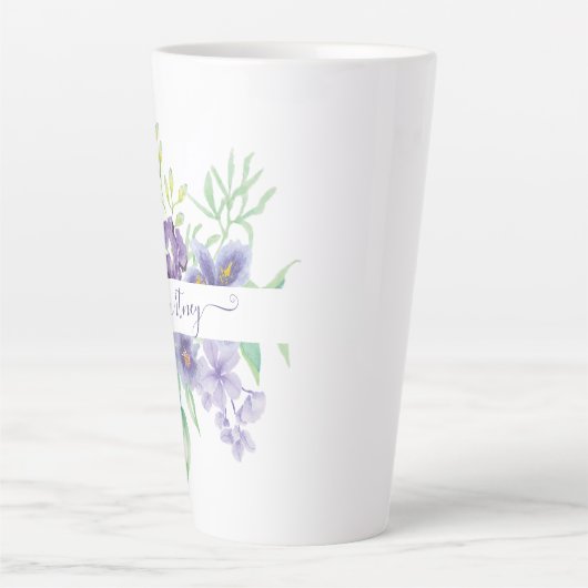 薄紫水色フローラ パーソナライズされた カフェラテマグ (正面)
