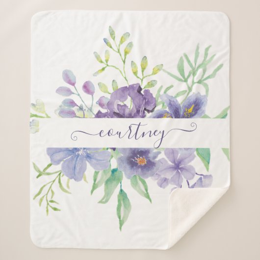 薄紫水色フローラ パーソナライズされた シェルパブランケット (正面)