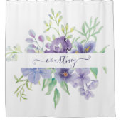 薄紫水色フローラ パーソナライズされた シャワーカーテン (正面)