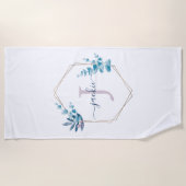 薄紫水色ユーカリプスフレームモノグラムクラシック ビーチタオル (正面)