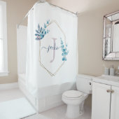 薄紫水色ユーカリプスフレームモノグラム シャワーカーテン (インサイチュ)