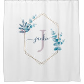 薄紫水色ユーカリプスフレームモノグラム シャワーカーテン (正面)