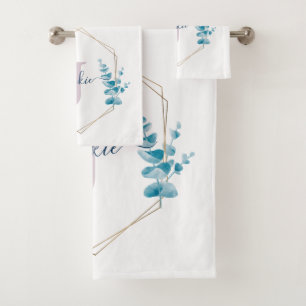 薄紫水色ユーカリモノグラムの枠 バスタオルセット