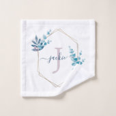 薄紫水色ユーカリモノグラムの枠 バスタオルセット (ウォッシュタオル)