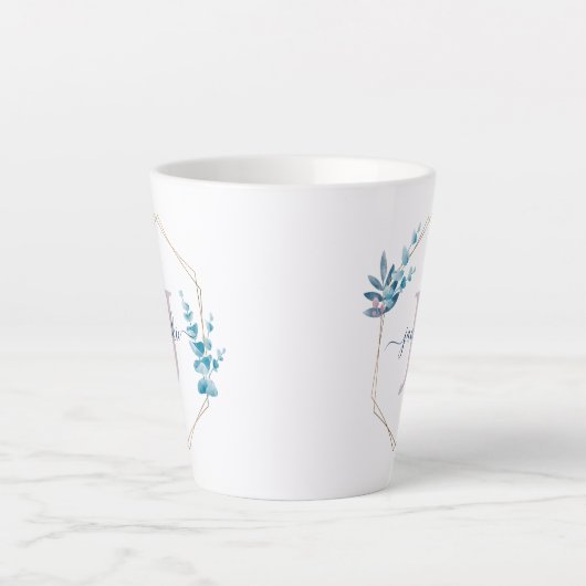 薄紫水色ユーカリ枠モノグラム カフェラテマグ (正面)