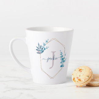 薄紫水色ユーカリ枠モノグラム カフェラテマグ