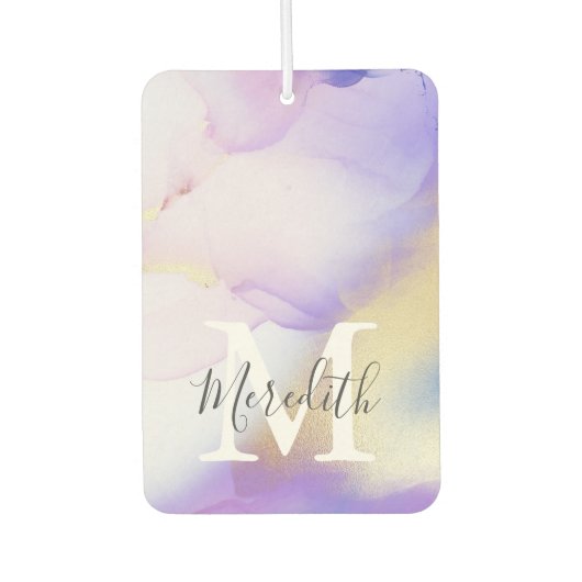 薄紫水色金ゴールド抽象芸術モノグラム名 カーエアーフレッシュナー (正面)