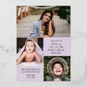 薄紫淡い色の金箔書道写真卒業 箔招待状 (裏面)