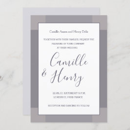 薄紫灰色の白エレガント結婚モダン赤面 招待状