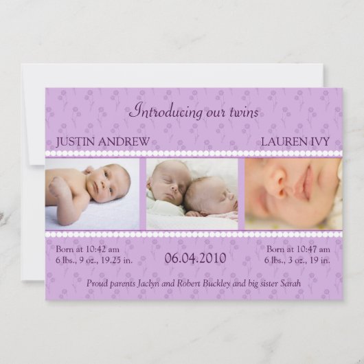 薄紫真珠双生児の発表 案内状 (正面)