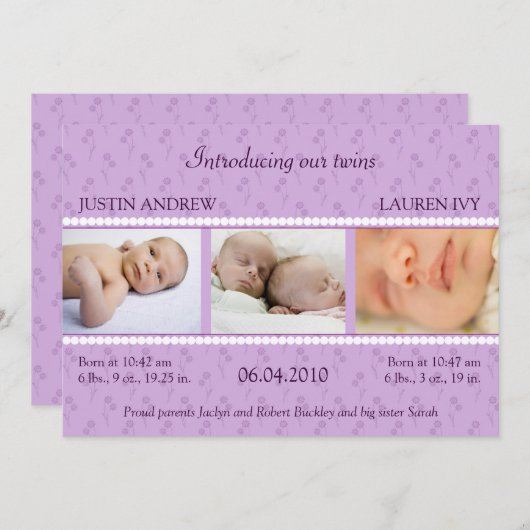 薄紫真珠双生児の発表 案内状 (正面/裏面)