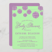 薄紫紙ランタングリーンベビーシャワー招待状 招待状 (正面/裏面)