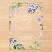 薄紫素朴ホワイトボホウォーター色フローラ結婚ズ アクリル招待状 (正面)