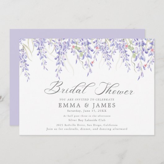 薄紫素朴水平ブライダルシャワー招待 招待状 (正面/裏面)
