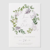 薄紫素朴紫のフローラ結婚式の日付を保存 ベラム紙招待状 (正面)