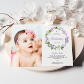 薄紫素朴花写真少女《キリスト教》洗礼式や命名式 招待状