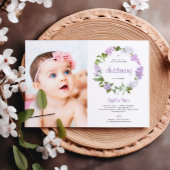 薄紫素朴花写真少女《キリスト教》洗礼式や命名式 招待状