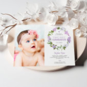 薄紫素朴花写真最初の聖餐式 招待状