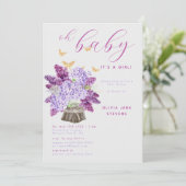 薄紫素朴金ゴールドバタフライボーホガールベビーシャワー 招待状 (スタンド正面)