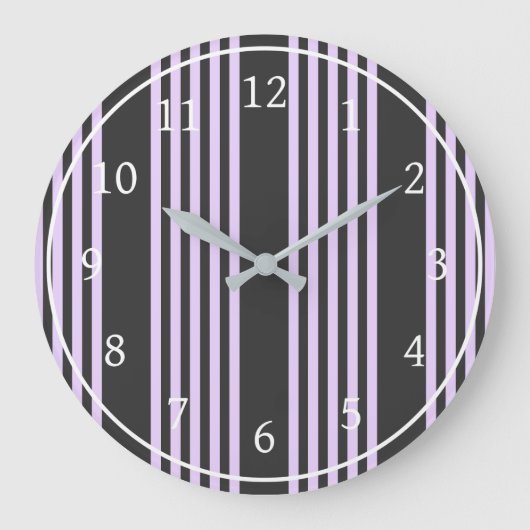 薄紫紫と木炭ストライプ五柄 ラージ壁時計 (正面)