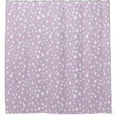 薄紫紫と白の抽象芸術ドット シャワーカーテン (正面)