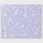 薄紫紫と白の蝶のモチーフ ラッピングペーパー (フラット)