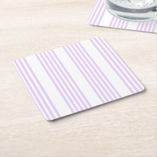 薄紫紫と白の5つのパタストライプーン スクエアペーパーコースター (アングル)