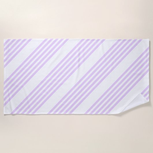 薄紫紫と白の5つのパタストライプーン ビーチタオル (正面)