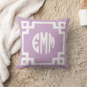 薄紫紫と白ギリシャ鍵サークルモノグラム クッション (ブランケット)