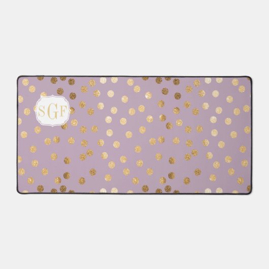 薄紫紫と金ゴールドグリッターパターン（の模様が）ある点 デスクマット (正面)