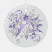薄紫紫のガーリーグレーバレーボール ガラスオーナメント (正面)