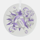 薄紫紫のガーリーグレーバレーボール ガラスオーナメント (裏面)