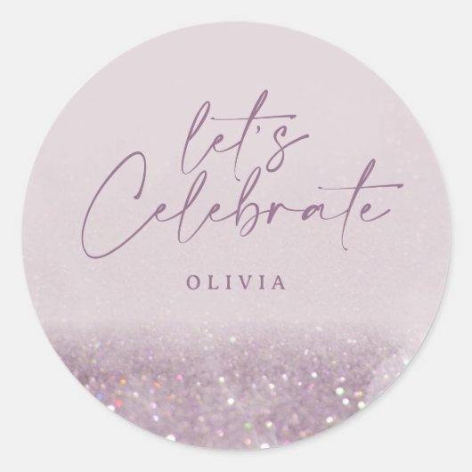 薄紫紫のグリッターエレガントの誕生日は美しい ラウンドシール (正面)