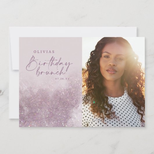 薄紫紫のグリッターエレガント写真の誕生日ブランチ (正面)