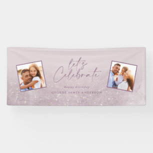 薄紫紫のグリッターエレガント誕生日の写真バナー 横断幕