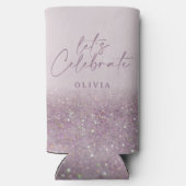 薄紫紫のグリッターエレガント誕生日ブランチシック スリム缶クーラー (裏面)