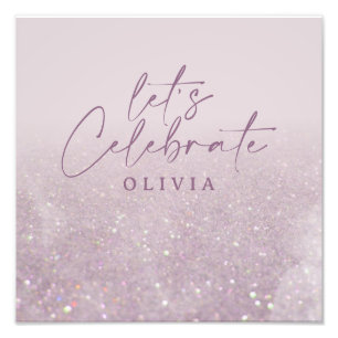 薄紫紫のグリッターエレガント誕生日ブランチシック フォトプリント           