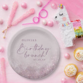 薄紫紫のグリッターエレガント誕生日ブランチシック ペーパープレート (パーティー)
