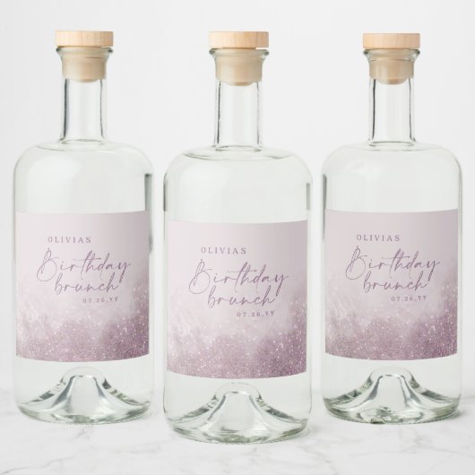 薄紫紫のグリッターエレガント誕生日ブランチシック リキュールボトルラベル (ボトル)