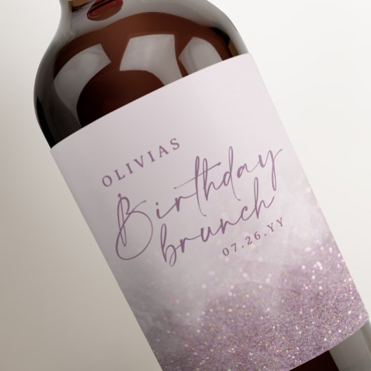 薄紫紫のグリッターエレガント誕生日ブランチシック ワインラベル